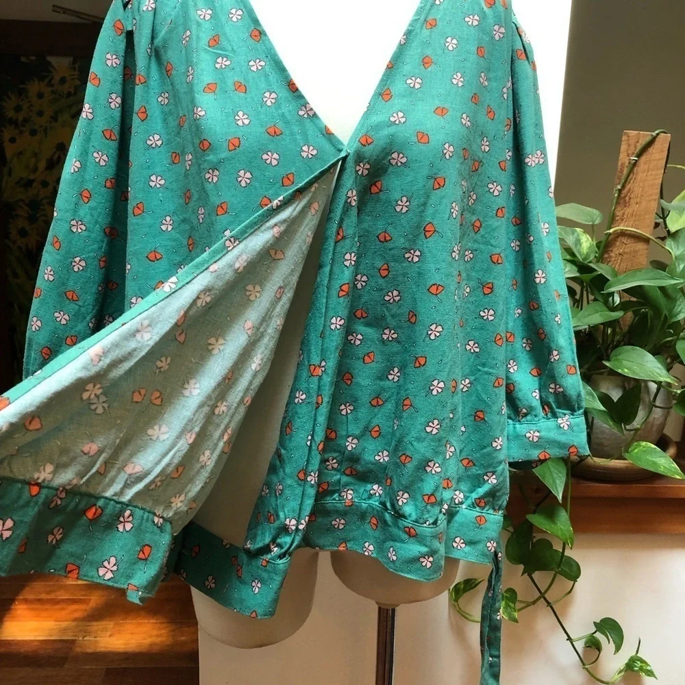 a.n.a Floral Linen Wrap Top - Picture 2 of 5